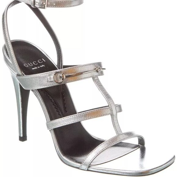 Gucci Slim Horsebit Leather Sandal Women's Silver 39.5
